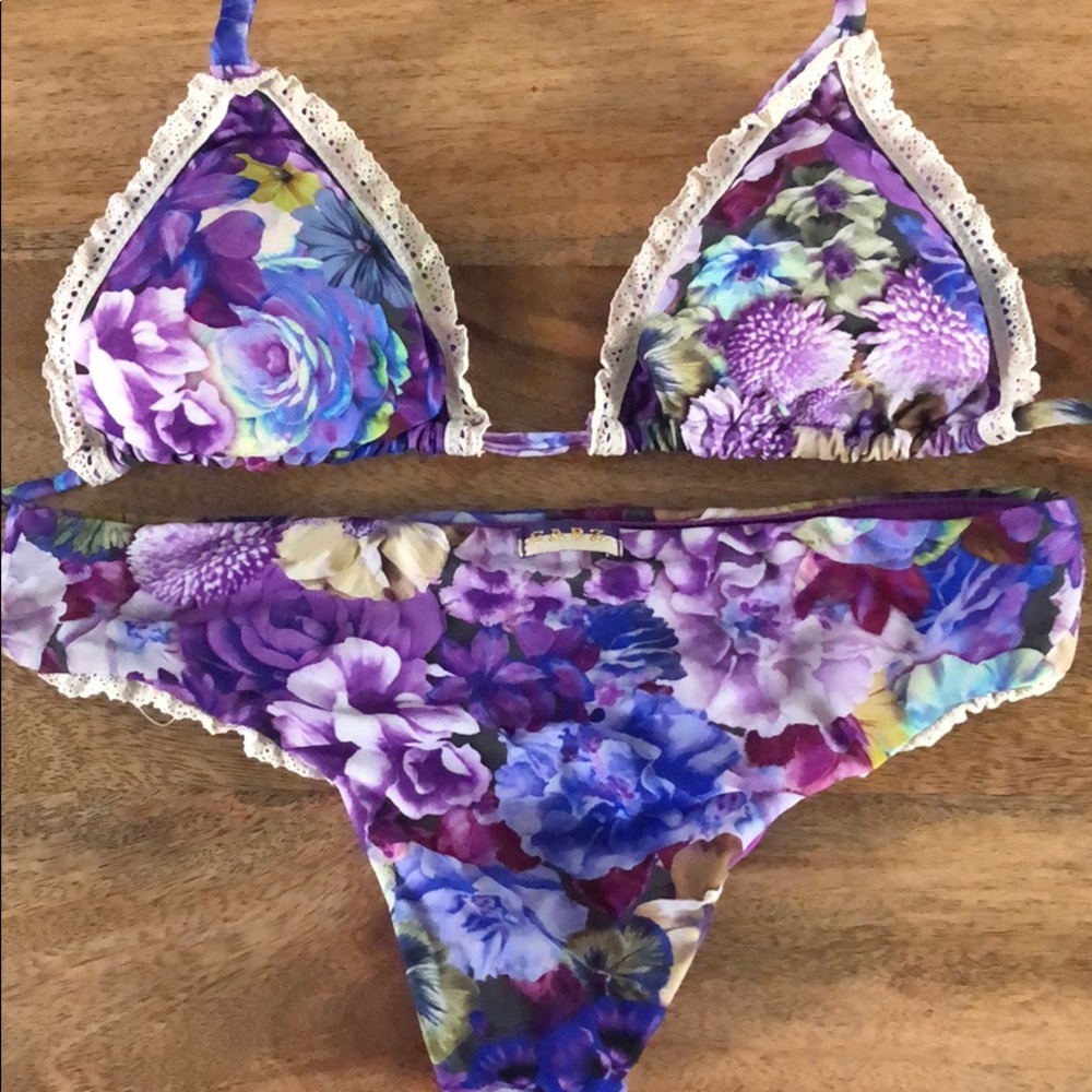 SABZ purple floral BIKINI. SMALL Top & XS bottom